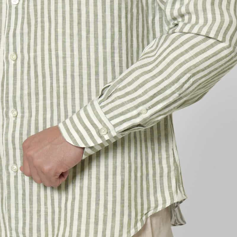 FINAMORE FINAMORE＜フィナモレ＞ ストライプ柄リネンシャツ"PANTELLERIA" GREEN