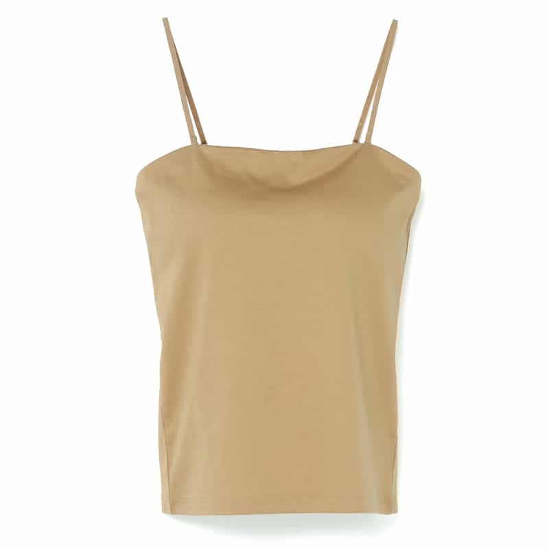 BARNEYS NEW YORK ウォッシャブル カップ付きベアトップキャミソール CAMEL