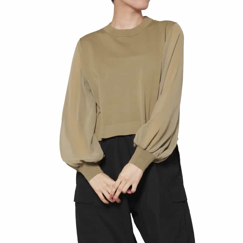 HYKE HYKE＜ハイク＞ シアースリーブ クロップドニットプルオーバー BEIGE