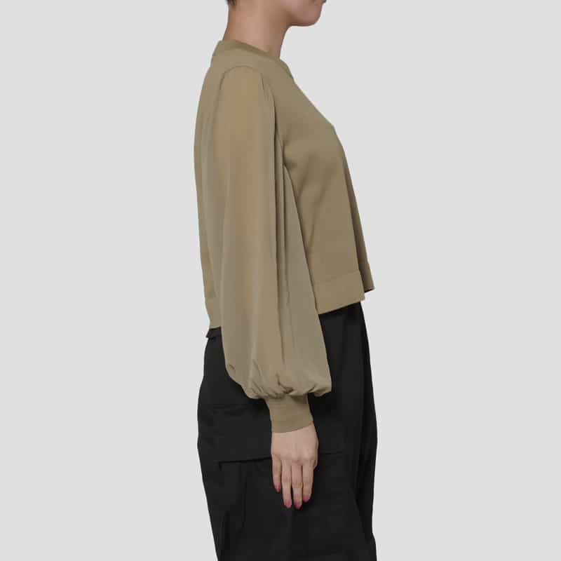 HYKE HYKE＜ハイク＞ シアースリーブ クロップドニットプルオーバー BEIGE