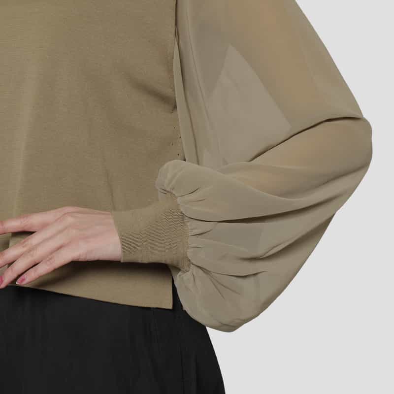 HYKE HYKE＜ハイク＞ シアースリーブ クロップドニットプルオーバー BEIGE