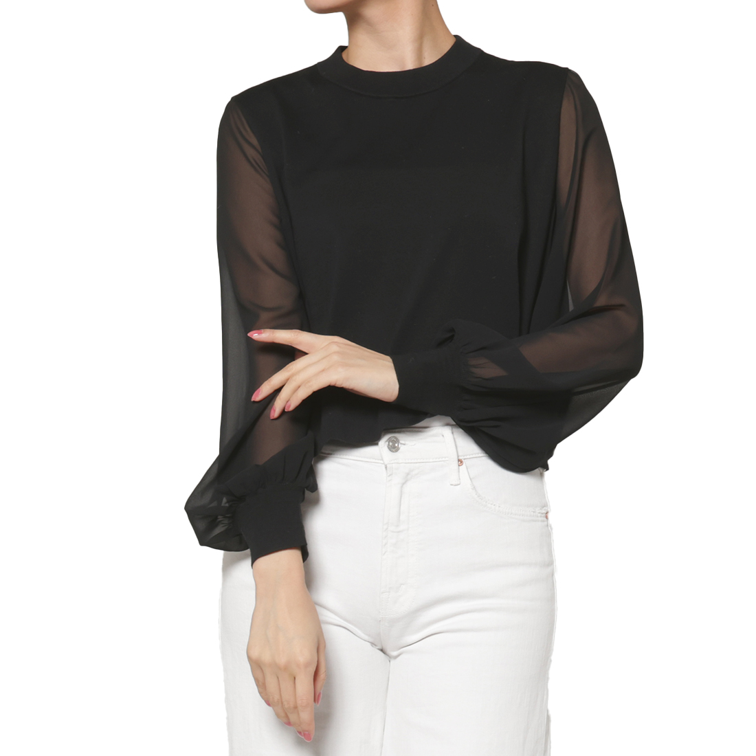 HYKE＜ハイク＞ シアースリーブ クロップドニットプルオーバー