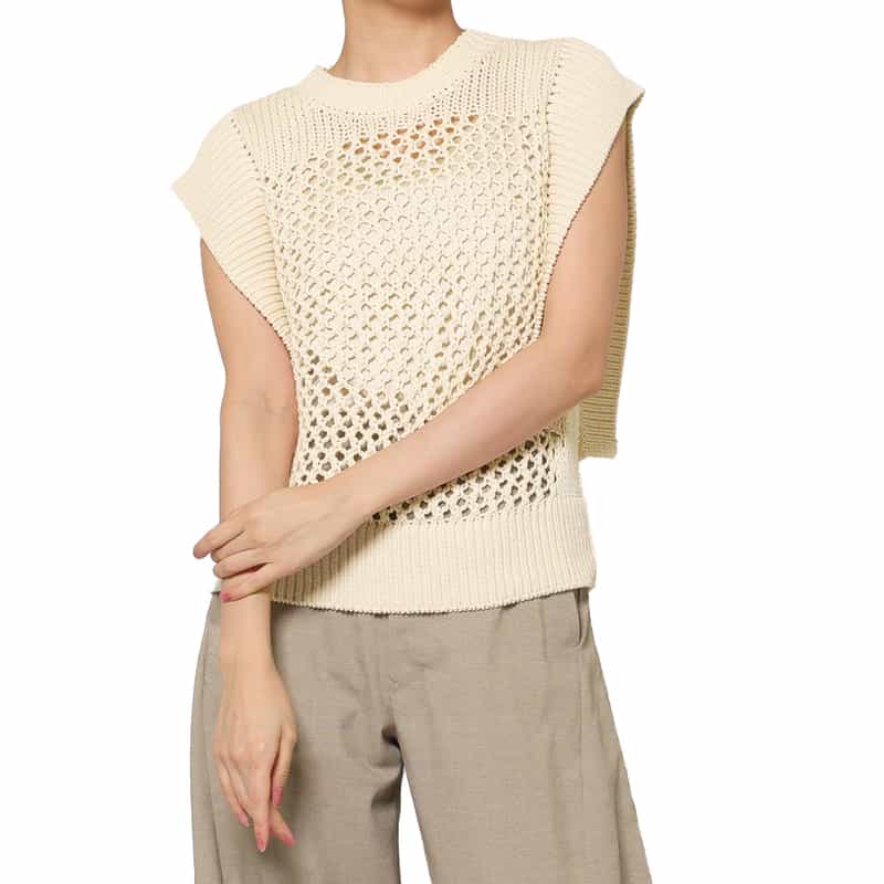 HYKE HYKE ＜ハイク＞ ノースリーブ クロシェニットプルオーバー IVORY