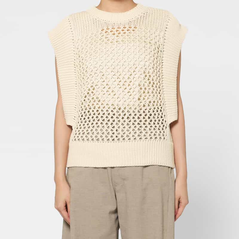 HYKE HYKE ＜ハイク＞ ノースリーブ クロシェニットプルオーバー IVORY