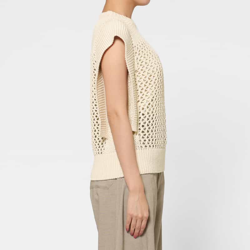 HYKE HYKE ＜ハイク＞ ノースリーブ クロシェニットプルオーバー IVORY