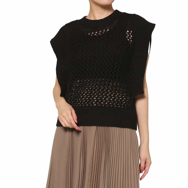 HYKE HYKE ＜ハイク＞ ノースリーブ クロシェニットプルオーバー BLACK