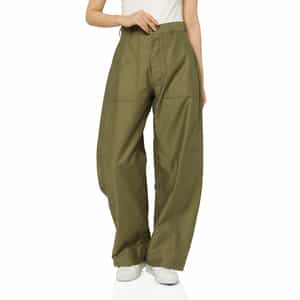 バックサテン バレルレッグパンツ