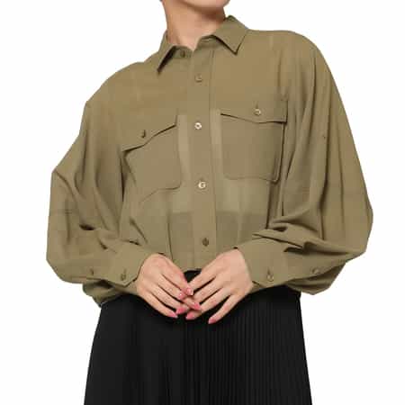 HYKE ＜ハイク＞ シアー素材 バルーンスリーブ クロップドシャツ