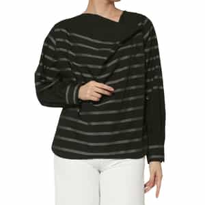 HYKE ＜ハイク＞ ツイル素材ストライプ柄カウルネックブラウス