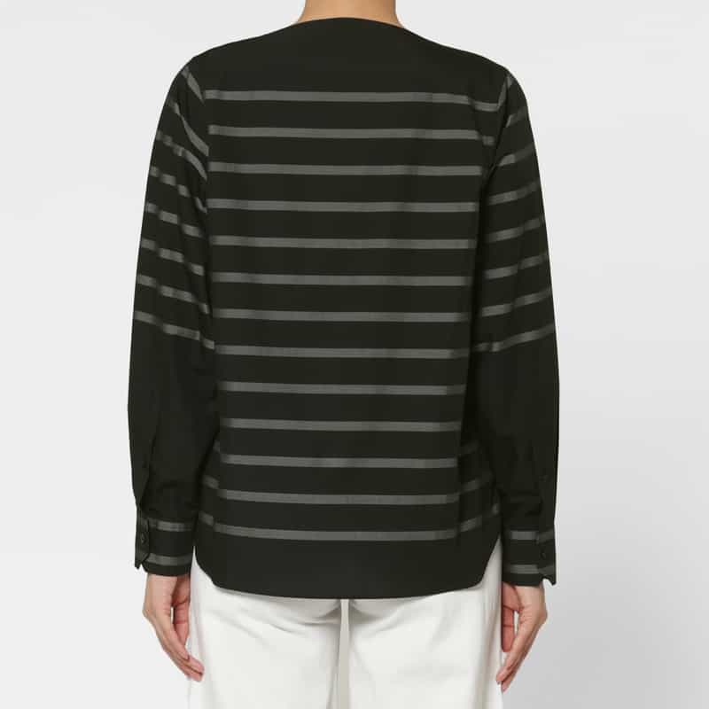 HYKE HYKE ＜ハイク＞ ツイル素材ストライプ柄カウルネックブラウス BLACK