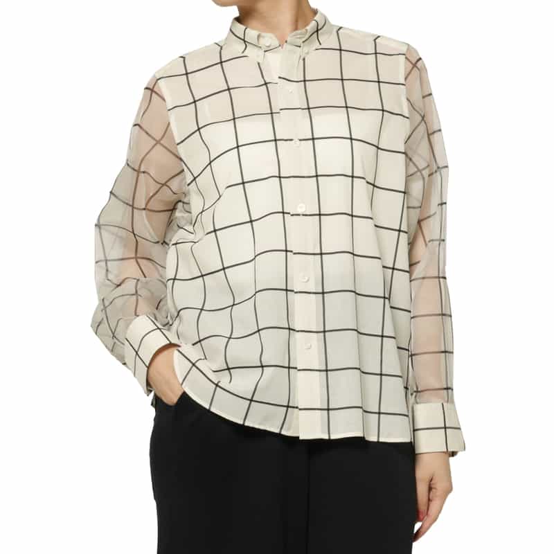 HYKE HYKE ＜ハイク＞ シアー素材ウインドウペーン柄ブラウス IVORY