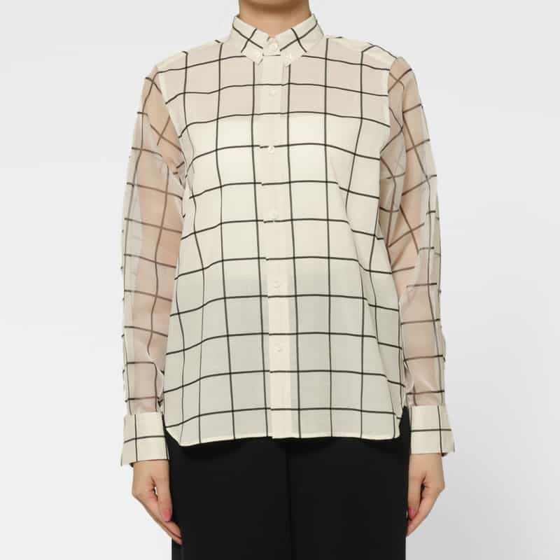 HYKE HYKE ＜ハイク＞ シアー素材ウインドウペーン柄ブラウス IVORY