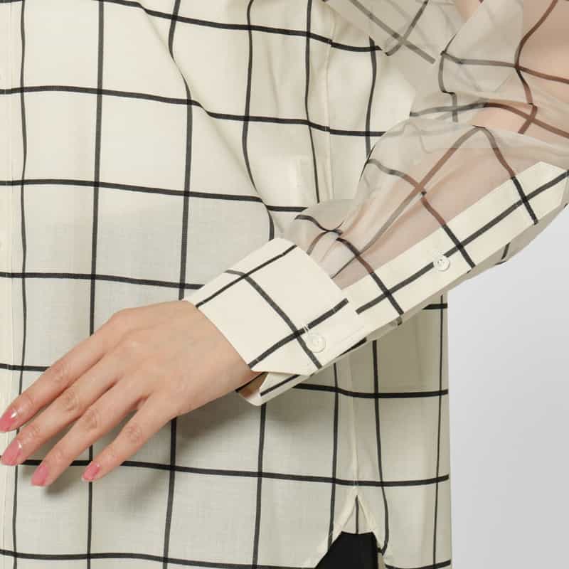 HYKE HYKE ＜ハイク＞ シアー素材ウインドウペーン柄ブラウス IVORY