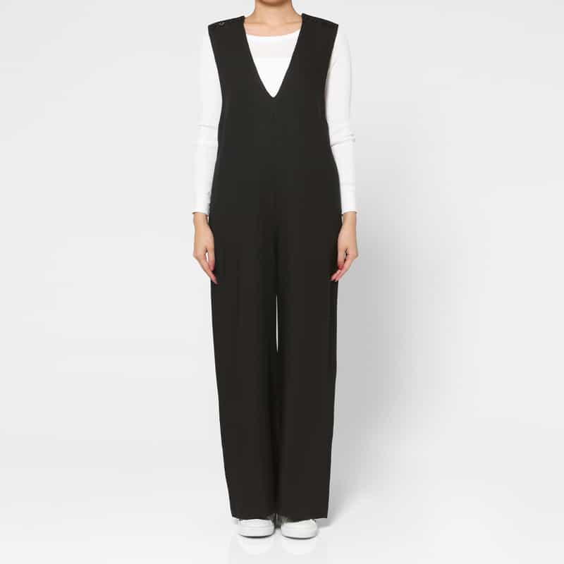 HYKE HYKE ＜ハイク＞ バックレースアップデザイン Vネックジャンプスーツ BLACK