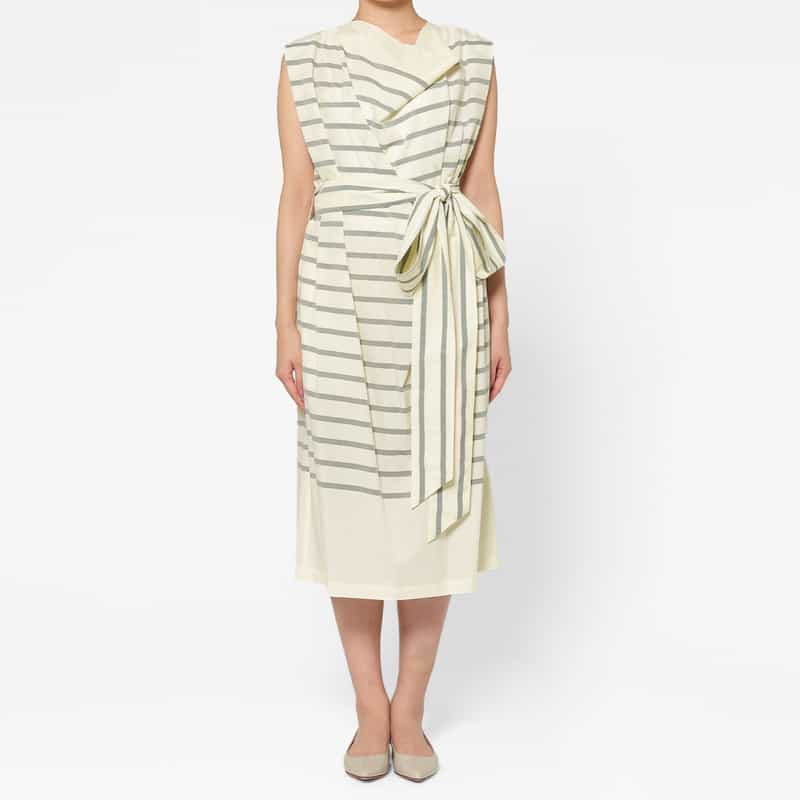 HYKE HYKE ＜ハイク＞ ツイル素材ストライプ柄カウルネックドレス IVORY