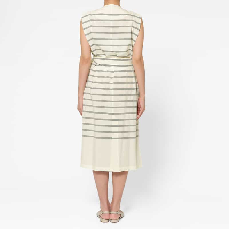 HYKE HYKE ＜ハイク＞ ツイル素材ストライプ柄カウルネックドレス IVORY