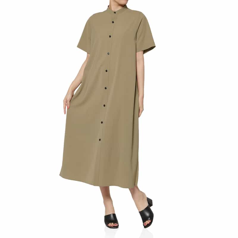 HYKE HYKE＜ハイク＞ ハーフスリーブ スリット入りマキシドレス BEIGE