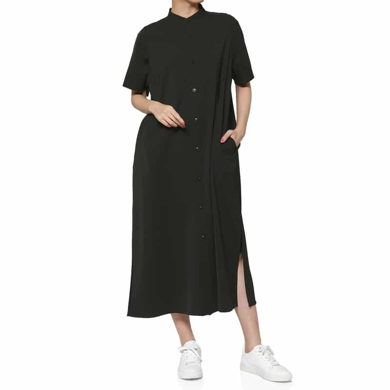 HYKE HYKE＜ハイク＞ ハーフスリーブ スリット入りマキシドレス BLACK