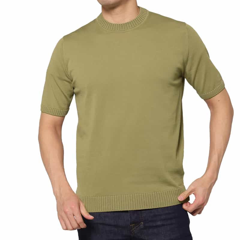 FILIPPO DE LAURENTIIS FILIPPO DE LAURENTIIS＜フィリップ デ ローレンティス＞ リブクルーネックニットプルオーバー OLIVE