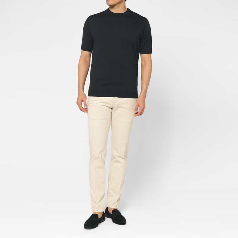 FILIPPO DE LAURENTIIS FILIPPO DE LAURENTIIS＜フィリップ デ ローレンティス＞ リブクルーネックニットプルオーバー NAVY