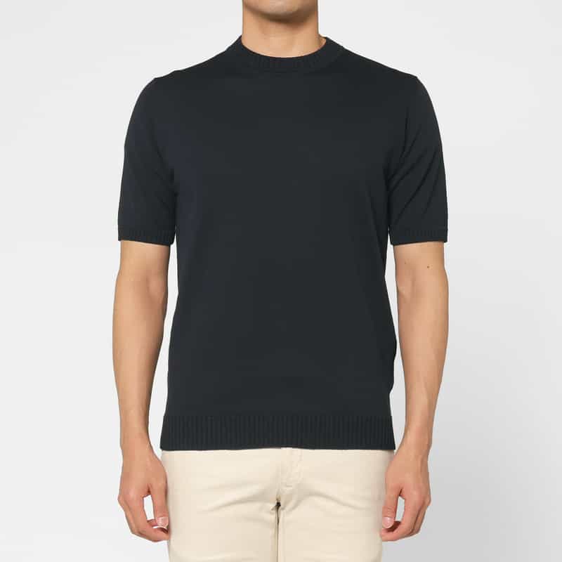 FILIPPO DE LAURENTIIS FILIPPO DE LAURENTIIS＜フィリップ デ ローレンティス＞ リブクルーネックニットプルオーバー NAVY