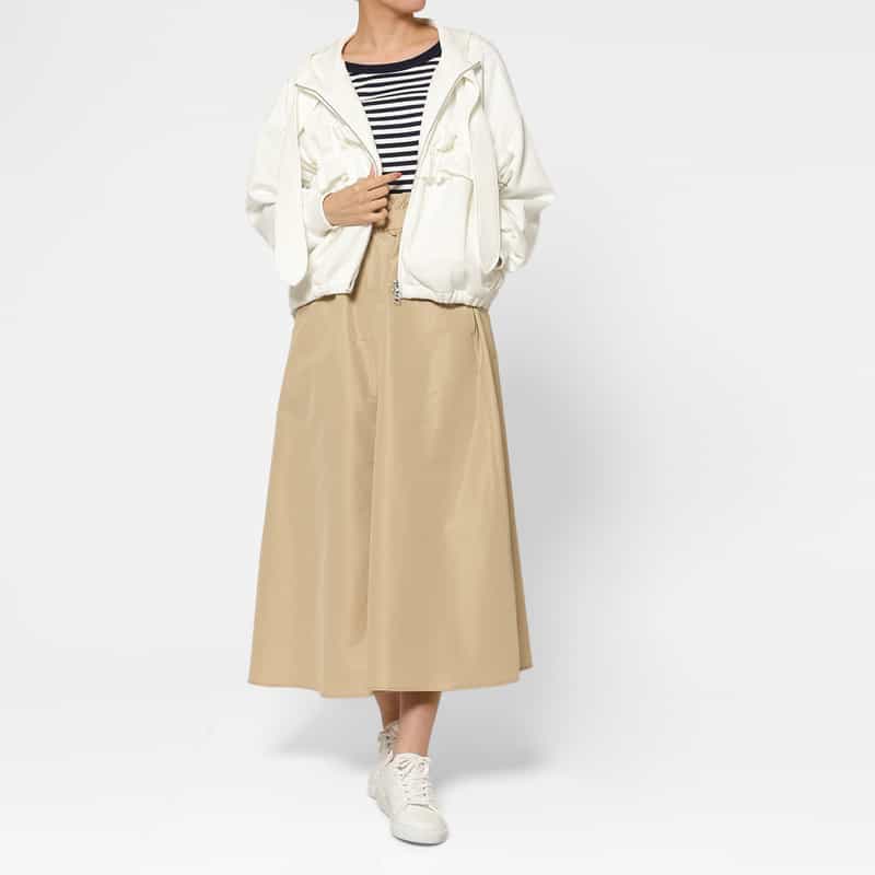 BARNEYS NEW YORK ウォッシャブル ボウタイ付きジップアップ フーデッドフリルブルゾン WHITE