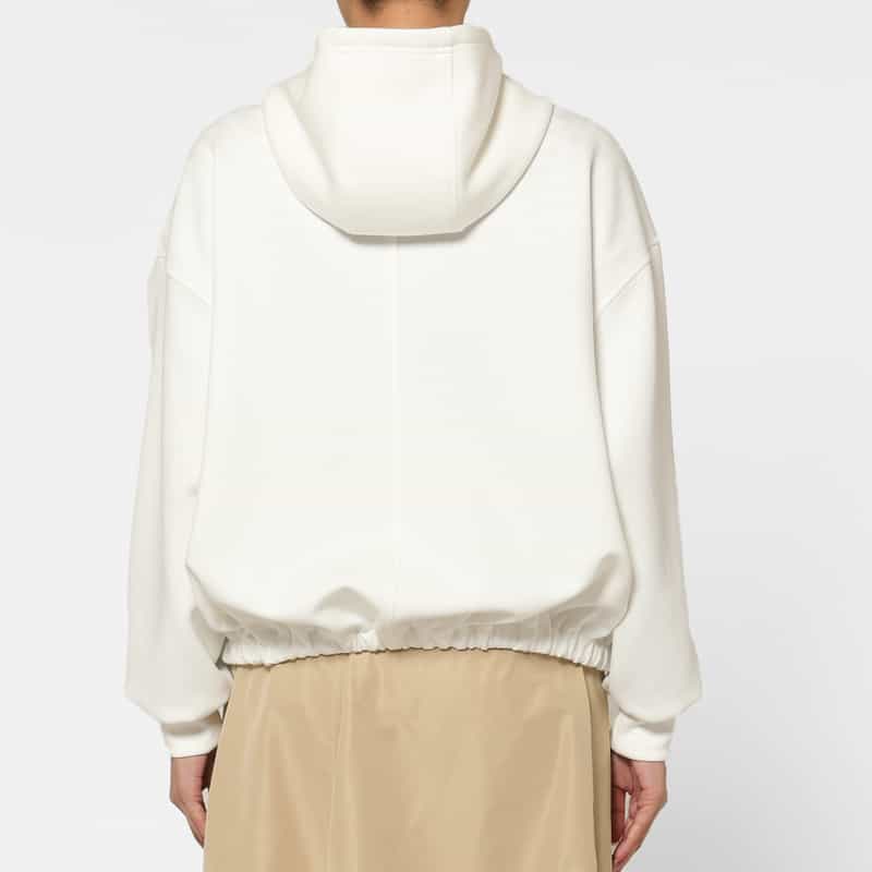BARNEYS NEW YORK ウォッシャブル ボウタイ付きジップアップ フーデッドフリルブルゾン WHITE