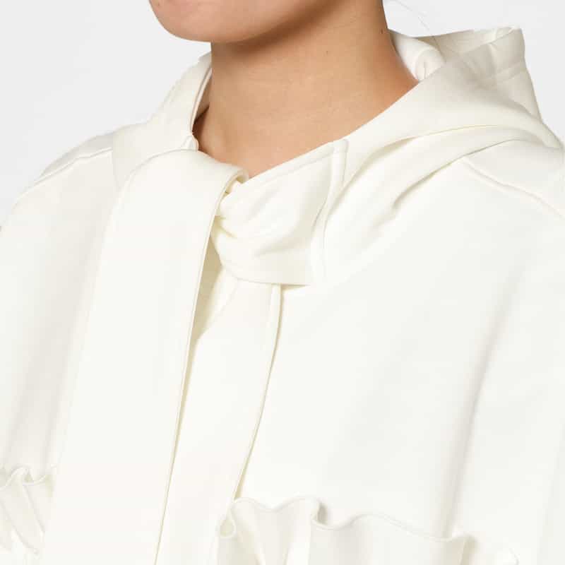 BARNEYS NEW YORK ウォッシャブル ボウタイ付きジップアップ フーデッドフリルブルゾン WHITE