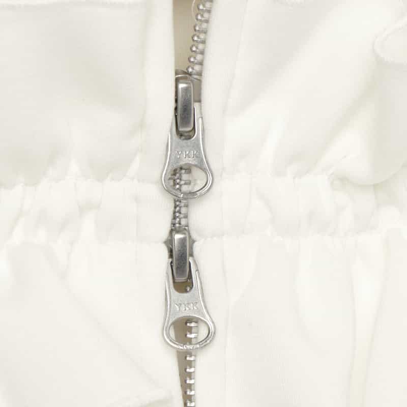 BARNEYS NEW YORK ウォッシャブル ボウタイ付きジップアップ フーデッドフリルブルゾン WHITE