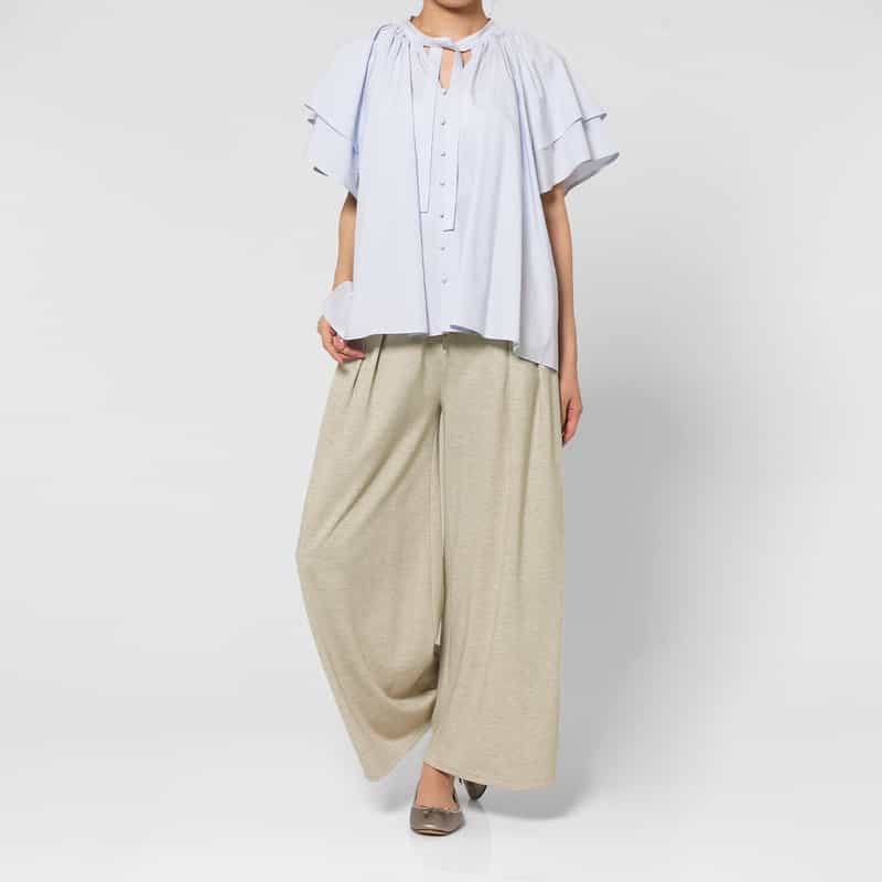 BARNEYS NEW YORK ウォッシャブル サイドポケットデザイン ドローストリングワイドパンツ BEIGE