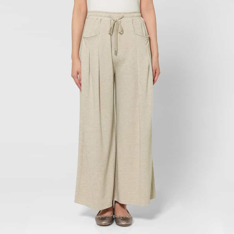 BARNEYS NEW YORK ウォッシャブル サイドポケットデザイン ドローストリングワイドパンツ BEIGE