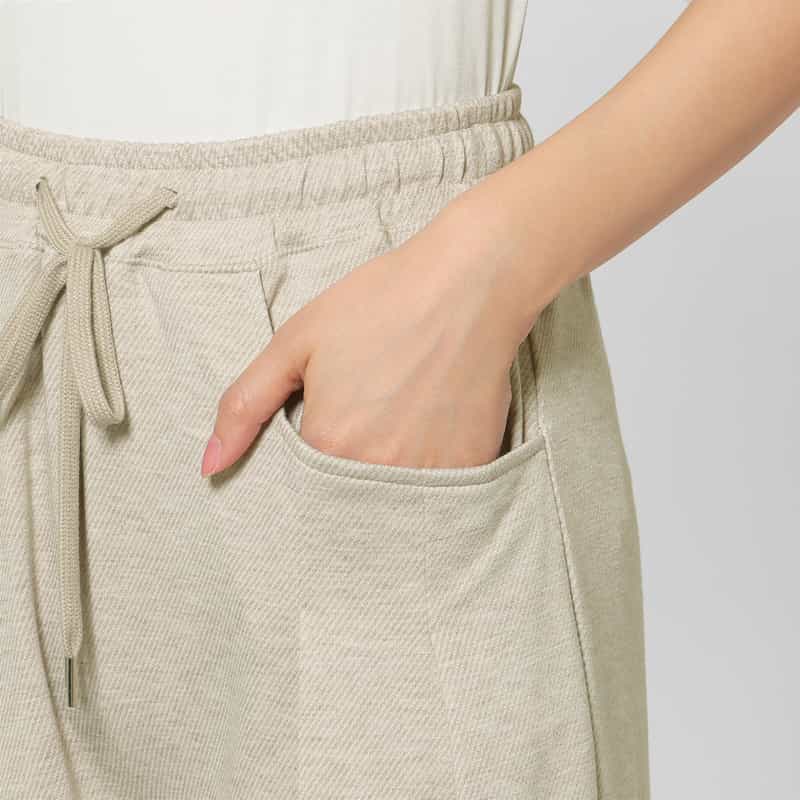 BARNEYS NEW YORK ウォッシャブル サイドポケットデザイン ドローストリングワイドパンツ BEIGE