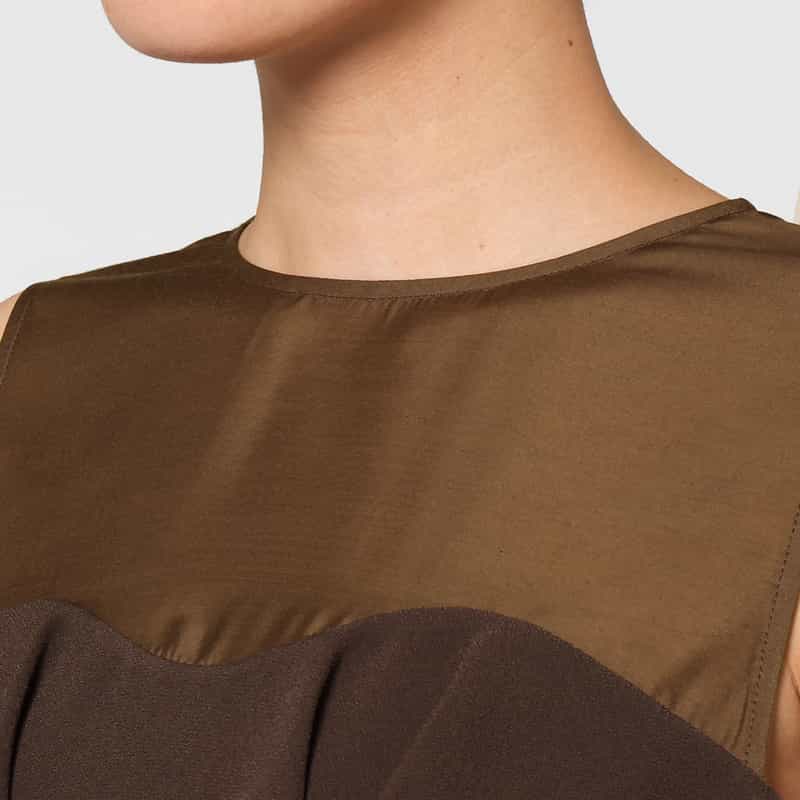 BARNEYS NEW YORK 異素材コンビネーション オフショルダー フリルブラウス BROWN