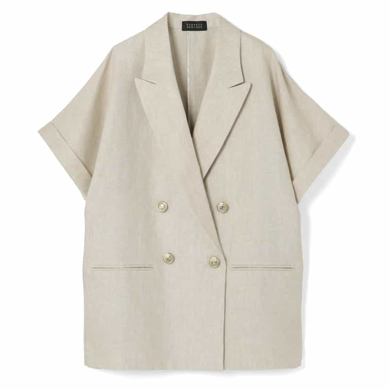 BARNEYS NEW YORK リネン素材 ハーフスリーブ ダブルブレストジャケット BEIGE