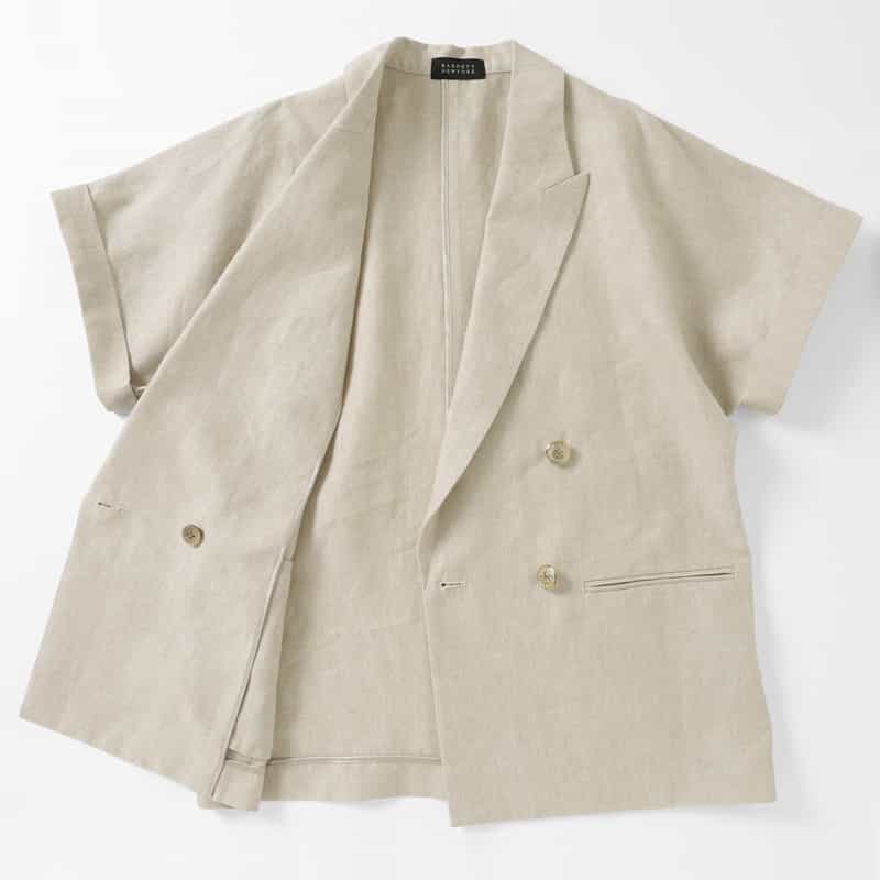 BARNEYS NEW YORK リネン素材 ハーフスリーブ ダブルブレストジャケット BEIGE