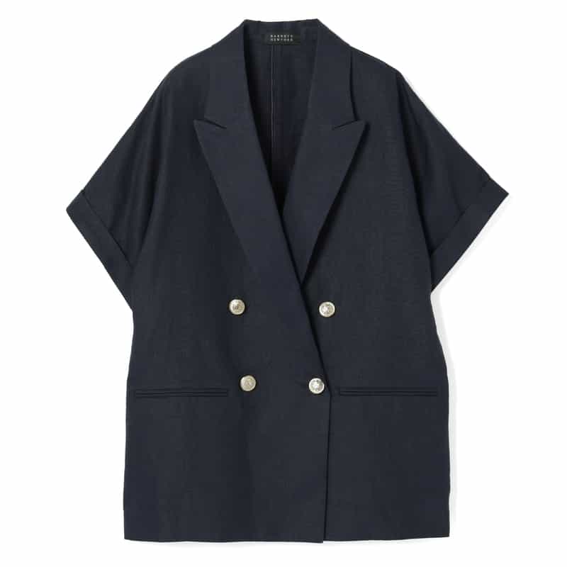 BARNEYS NEW YORK リネン素材 ハーフスリーブ ダブルブレストジャケット NAVY