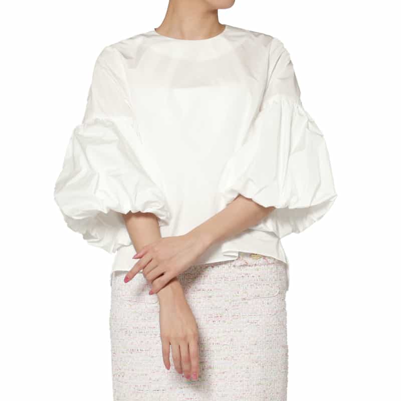 BARNEYS NEW YORK ウォッシャブル タフタボリュームブラウス WHITE