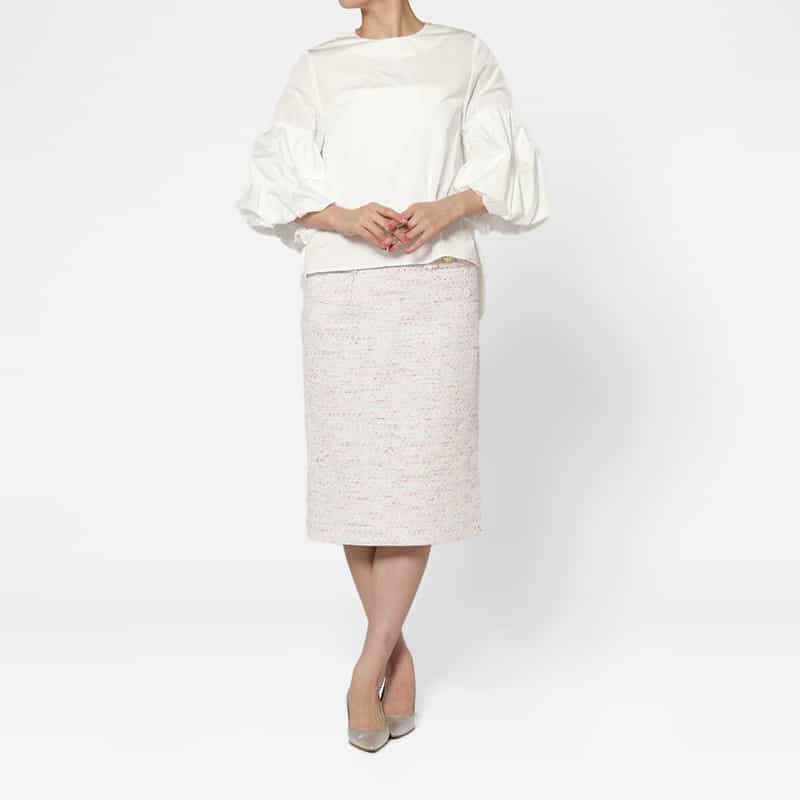 BARNEYS NEW YORK ウォッシャブル タフタボリュームブラウス WHITE