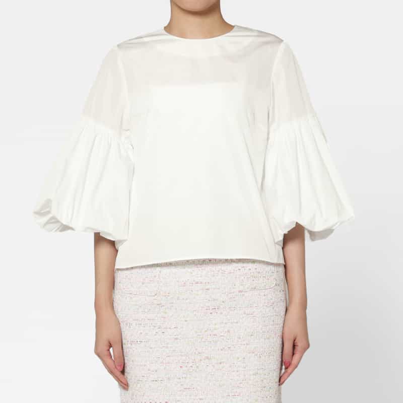 BARNEYS NEW YORK ウォッシャブル タフタボリュームブラウス WHITE