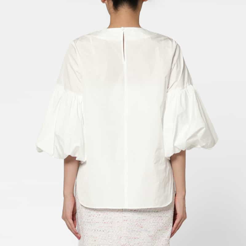 BARNEYS NEW YORK ウォッシャブル タフタボリュームブラウス WHITE