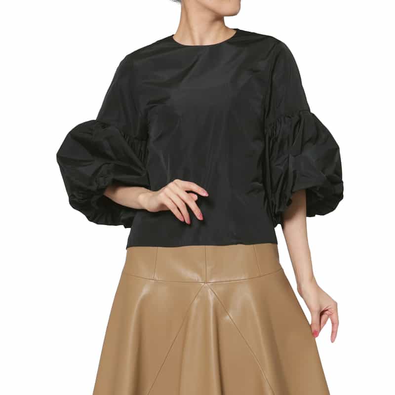 BARNEYS NEW YORK ウォッシャブル タフタボリュームブラウス BLACK