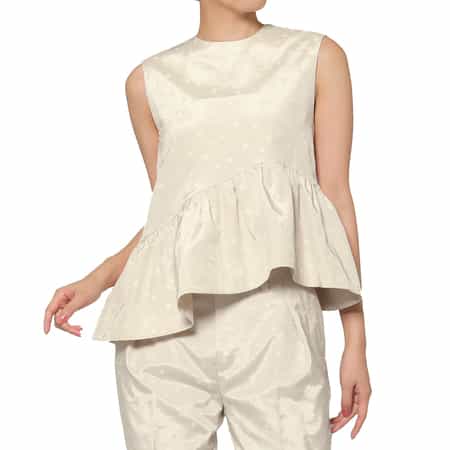 セットアップ ウォッシャブル ドット柄グログラン アシンメトリーフリルヘムブラウス