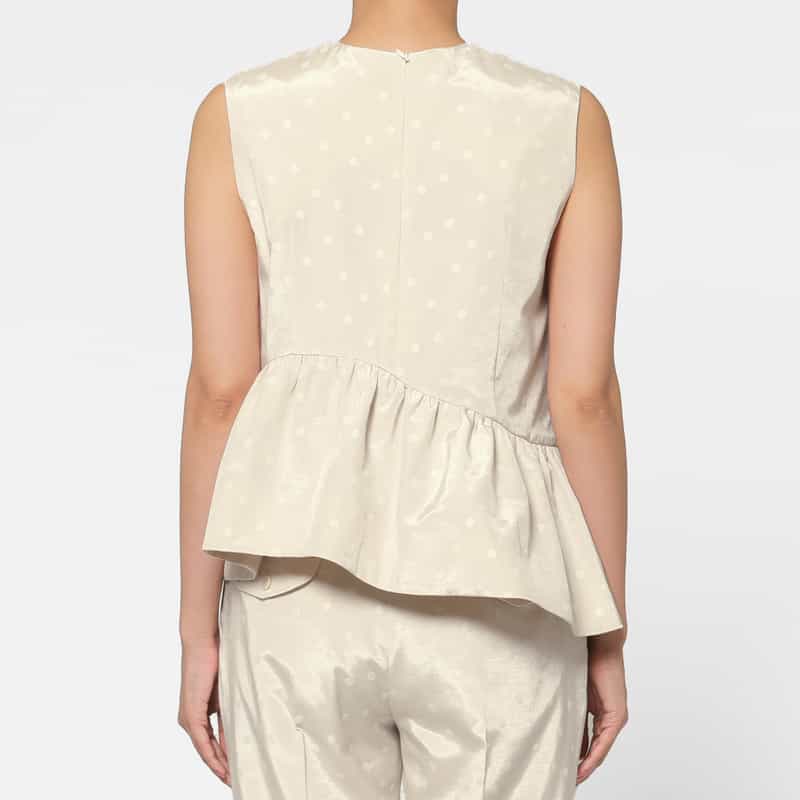 BARNEYS NEW YORK セットアップ ウォッシャブル ドット柄グログラン アシンメトリーフリルヘムブラウス WHITE