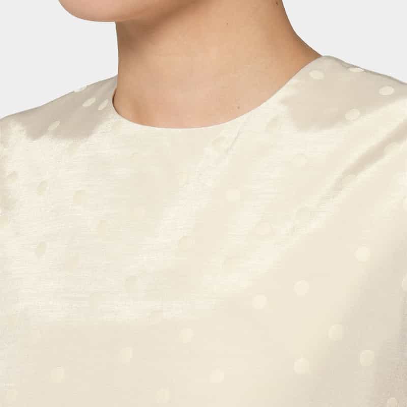 BARNEYS NEW YORK セットアップ ウォッシャブル ドット柄グログラン アシンメトリーフリルヘムブラウス WHITE