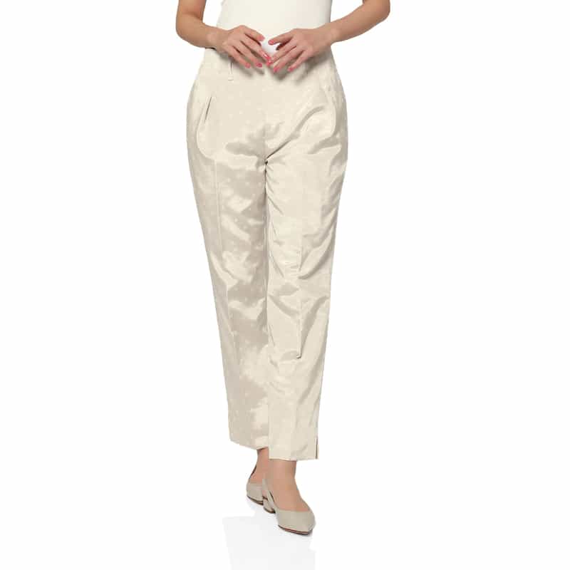 BARNEYS NEW YORK セットアップ ウォッシャブル ドット柄グログラン テーパードパンツ WHITE