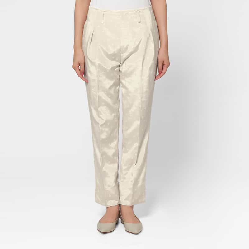 BARNEYS NEW YORK セットアップ ウォッシャブル ドット柄グログラン テーパードパンツ WHITE