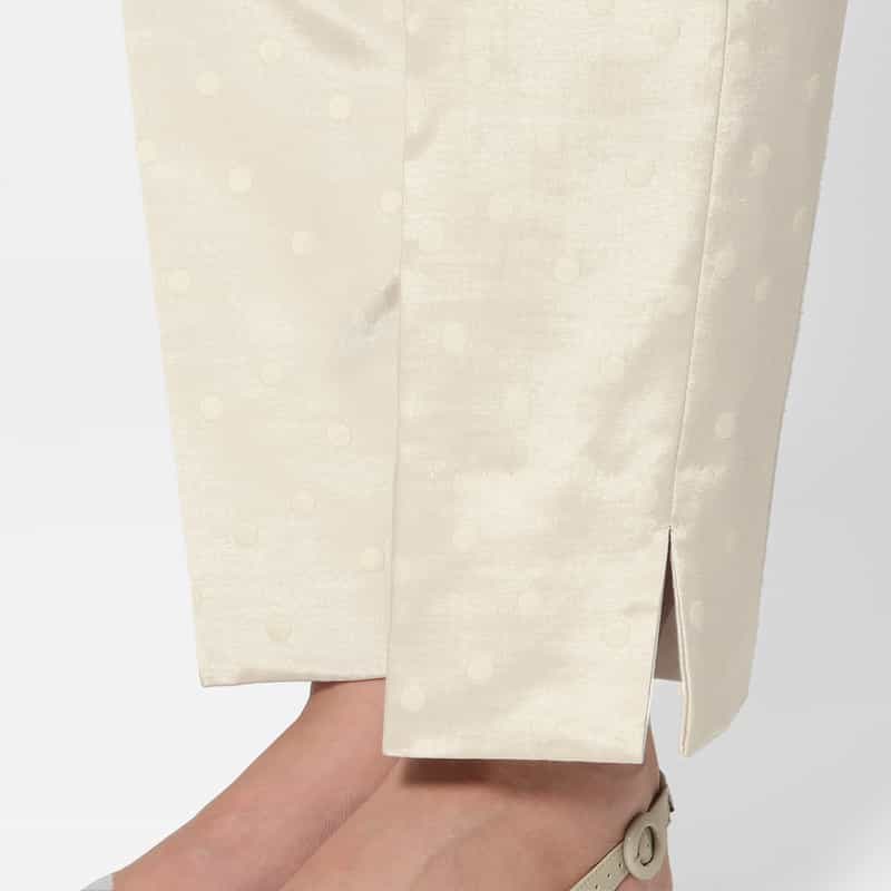 BARNEYS NEW YORK セットアップ ウォッシャブル ドット柄グログラン テーパードパンツ WHITE