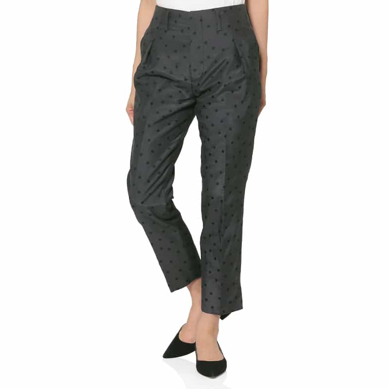 BARNEYS NEW YORK セットアップ ウォッシャブル ドット柄グログラン テーパードパンツ BLACK