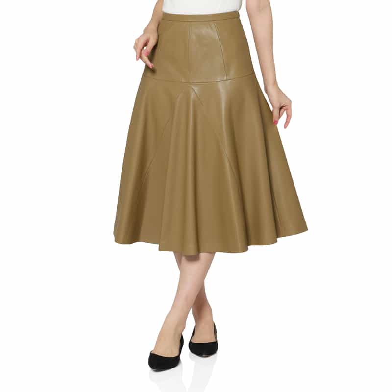 BARNEYS NEW YORK ウォッシャブル フェイクレザースカート CAMEL