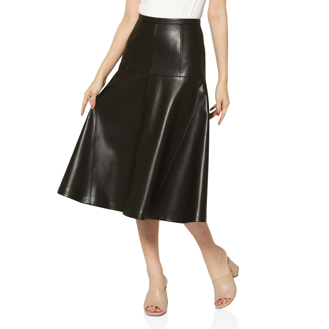 ウォッシャブル フェイクレザースカート